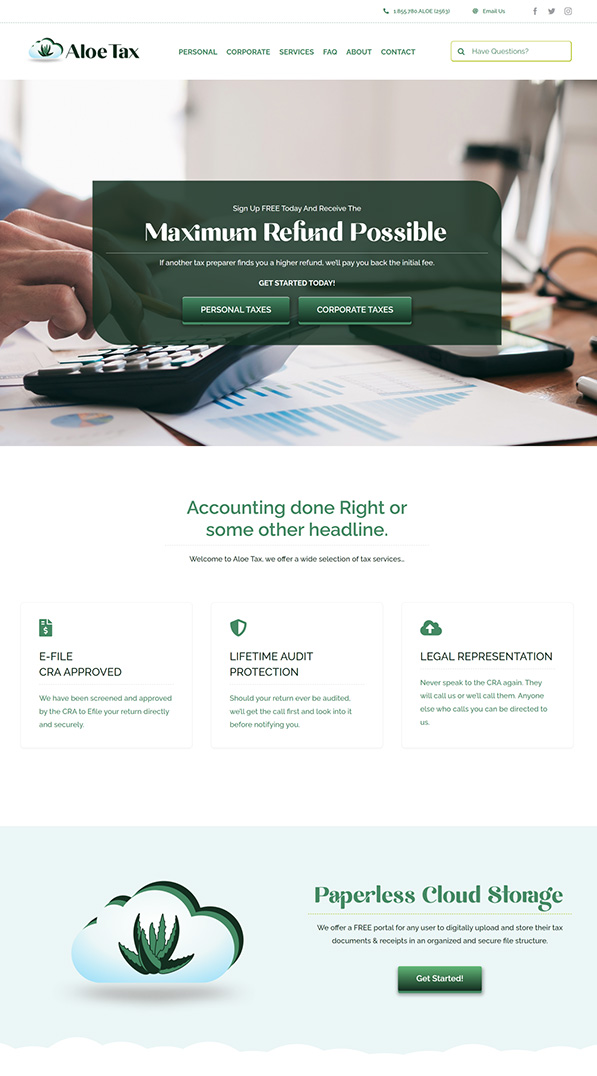 Aloe Tax Website Design Example
