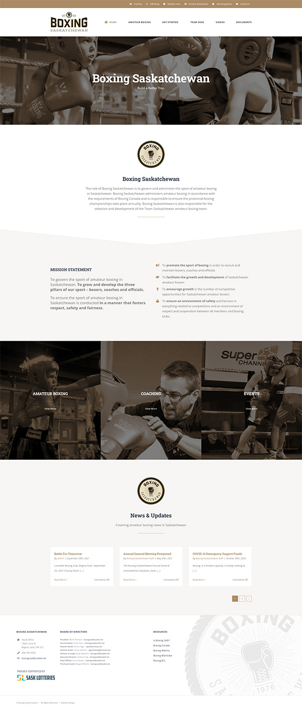 Boxing Saskatchewan Website Design Example